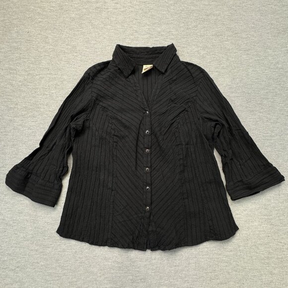 Faded Glory Womens Black Pearl Snap Blouse 3/4 Sleeve Stretch Plus Size 16W - Picture 3 of 13